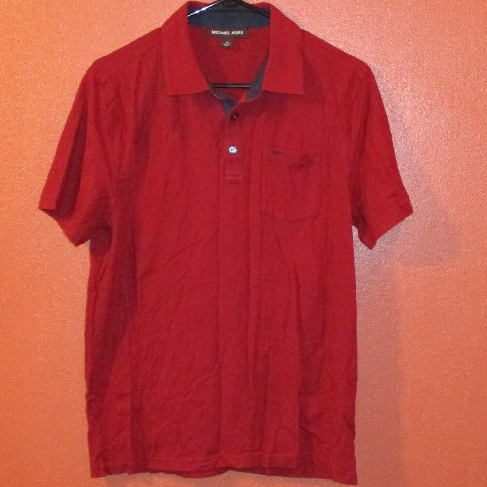 Michael Kors Polo Shirt Woman Medium Red Blue Travel Airport Hotel Resort Shirt